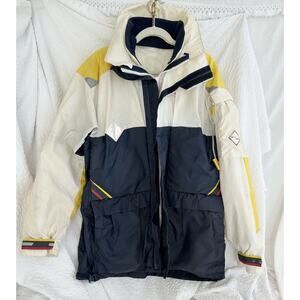 Vintage Mens Medium Sailing Boating Coat 80s Blue White HEAVY Lined England